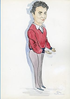 "Claude BRASSEUR" Caricature originale de J. GEN (Dessin au crayon aquarellé)