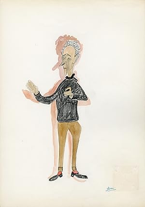 "Jean COCTEAU" Caricature originale de J. GEN (Dessin au crayon aquarellé)