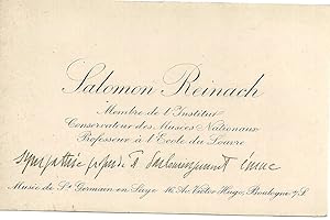 Carte de visite de Salomon Reinach, Membre de lInstitut, conservateur des des Musées Nationaux. ...
