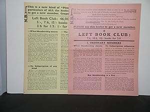 Left Book Club publicity ephemera, mainly membership flyers issued with books