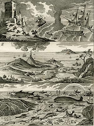Antique Print-WHALE-VOLCANO-SHIP-SEAL-Czech-1844
