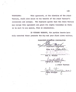 SIGNED Director's Contract for "Gunfight at the O.K. Corral," 18 pp, 4to, , n.p., Feb. 15, 1956