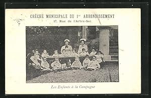 Carte postale Paris, Crèche Municipale, 17 Rue de l`Arbrec-Sec - Les Enfants à la Campagne