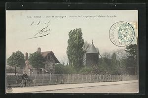 Carte postale Paris, Bois de Boulogne - Moulin de Longchamp, Maison du garde, moulin à vent