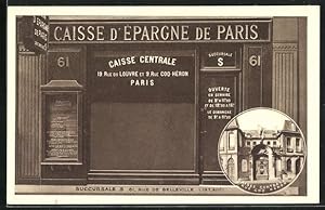 Carte postale Paris, Caisse d`Epargne de Paris, 61, Rue de Belleville