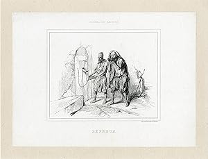 "LÉPREUX" Gravure originale par GAITT d'après DECAMPS entoilée (1840)