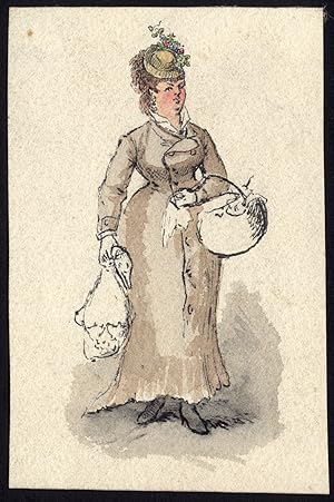 Antique Drawing-FAT LADY WITH HAT-GOOSE-Sundblad-ca. 1870
