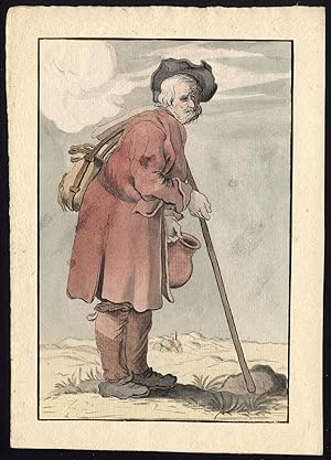 Antique Drawing-TRAVELLER WITH CANE-Bloemaert-ca. 1820