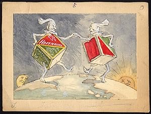 Antique Drawing-HOFFMAN'S STARKE-STARCH-DANCING JESTERS-FOOLS-Sundblad-ca. 1870