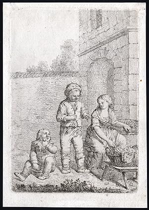 Antique Master Print-CHILDREN-FOOD-BASKET-BARREL-TREAT-Franz Karl Zoller-1797