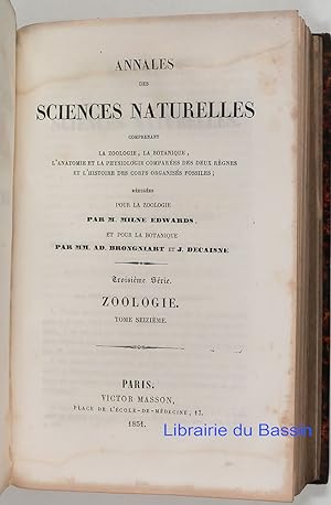 Annales des Sciences naturelles Troisième Série Zoologie Tome XV et XVI