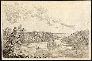 Antique Master Print-COASTAL LANDSCAPE-BAY-SHIP--SAILING-1720
