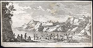Antique Print-COAST-LANDSCAPE-FORT-CITY-BOAT-BAY-Perelle-c. 1670