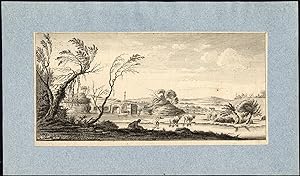 Antique Print-LANDSCAPE-HERD-COW-CROSSING RIVER-Sebastien leClerc-1710