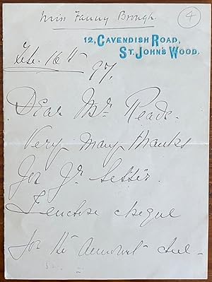 Holograph 2pp. letter from Frances "Fanny" Whiteside Brough