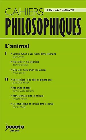 CAHIERS PHILOSOPHIQUES N.HS/2001 ; l'animal