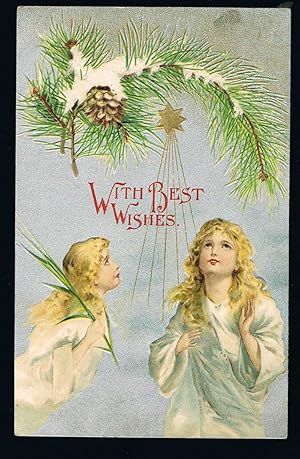 Angels & Star Embossed Christmas Postcard