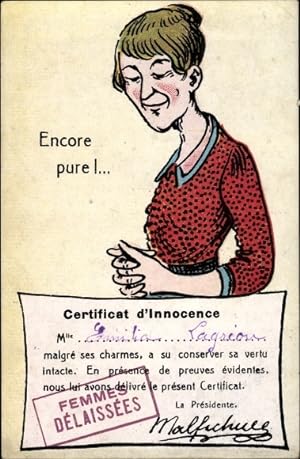 Künstler Ansichtskarte / Postkarte Encore pure, Certificat d'Innocence, Femmes Delaisses