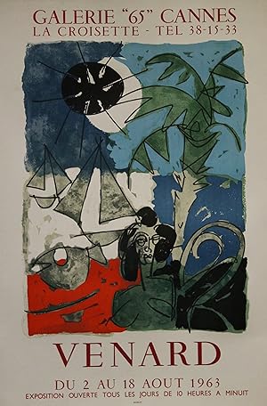 "VENARD / EXPOSITION GALERIE 65 CANNES (1963)" Affiche originale entoilée / Litho MOURLOT (1963)