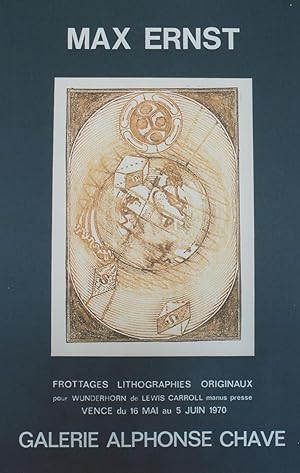 "MAX ERNST: WUNDERHORN de LEWIS CARROLL" Affiche originale entoilée 1970 / EXPOSITION GALERIE ALP...