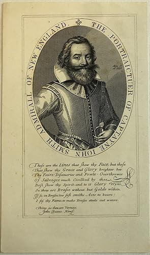 ETCHING AND ENGRAVING FROM CAPTAIN JOHN SMITH'S 1616 MAP OF NEW ENGLAND: "THE PORTRAICTUER OF CAP...