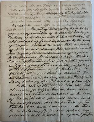 AUTOGRAPH LETTER SIGNED, FROM F.S. LYON OF DEMOPOLIS, TO GOVERNOR A.B. MOORE, 4 MARCH 1861, RECOM...