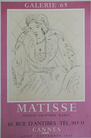 "MATISSE : EXPOSITION GALERIE 65 Cannes (1955)" Affiche originale entoilée / Litho MOURLOT (1955)