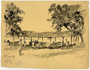 Antique Drawing-HONARIA-SOLOMON ISLANDS-GUADALCANAL-Ligtelijn-1967