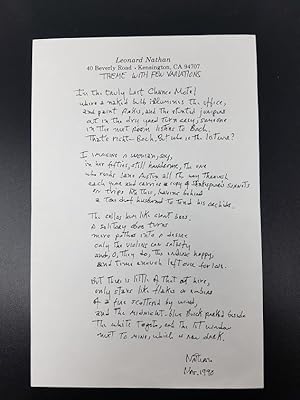 Manuscript Poem "Theme with Few Variations", Later Published as "Last Chance Motel"