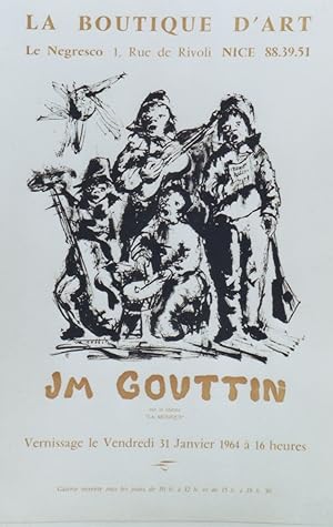 "JM GOUTTIN : EXPOSITION LA BOUTIQUE D'ART Nice (1964)" Affiche originale entoilée (1964)