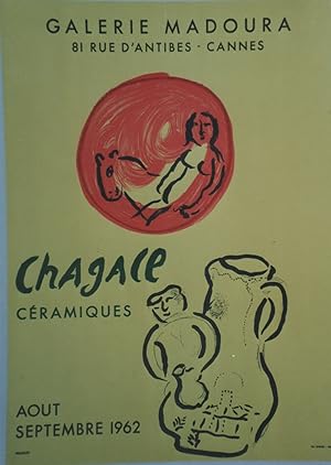 "CHAGALL (CÉRAMIQUES)" EXPOSITION GALERIE MADOURA CANNES 1962 / Affiche originale entoilée / Lith...