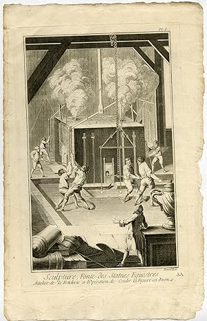 6 Antique Prints-SCULPTURE-STATUE-HORSE-BRONZE-FOUNDRY-Diderot-Benard-1751