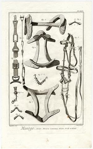 3 Antique Prints-DRESSAGE-HORSE TACK-EQUESTRIAN SPORT-Diderot-Benard-1751
