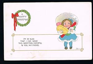 Girl & Presents Embossed Christmas Postcard