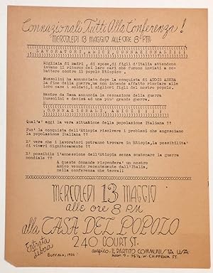 Connazionali Tutti Alla Conferenza! [handbill announcing an anti-fascist meeting protesting Italy...