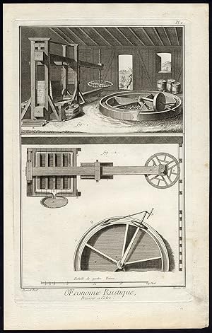 2 Antique Prints-AGRICULTURE-CIDRE PRESS-MACHINE-ECONOMY-Diderot-Defehrt-1751