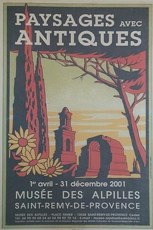 "SAINT-RÉMY-DE-PROVENCE: PAYSAGES ANTIQUES" Affiche originale entoilée / Illustration Claude CHAB...