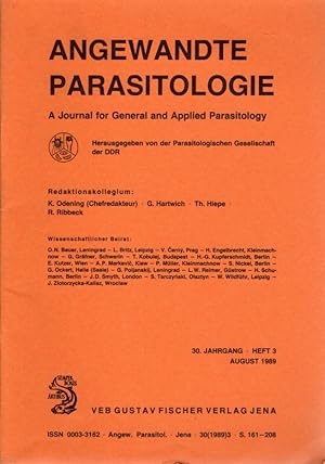 Angewandte Parasitologie : A Journal für General and Applied Parasitology, 30. Jg. Heft 3 August ...