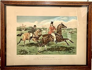 Hand Colored Proof Engraving Depicting Hunting Scene; Wood framed glass portrait with hooks suita...