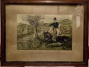 Hand Colored Proof Engraving Depicting Hunting Scene; Wood framed glass portrait with hooks suita...