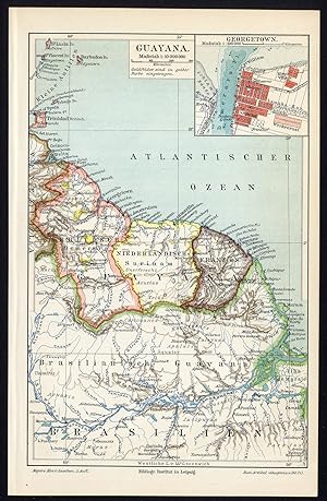 Antique Map-BRITISH GUYANA-SURINAM-FRENCH-Meyers-1895