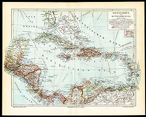 Antique Map-MIDDLE AMERICA-CARIBBEAN-PANAMA-Meyers-1895