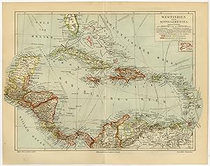 Antique Map-CARIBBEAN-ANTILLES-CUBA-BAHAMAS-Meyers-1895