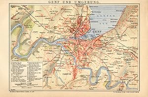 Antique Plan-GENEVE-GENEVA-SURROUNDING-REGION-SWITZERLAND-Meyers-1895