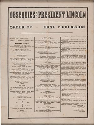 OBSEQUIES OF PRESIDENT LINCOLN. ORDER OF [FUN]ERAL PROCESSION [caption title]