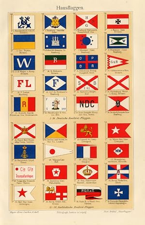 Antique Prints-HOUSE FLAGS-SHIPPING FLAGS-Meyers-1900