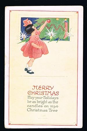 Candles on Christmas Tree Girl Embossed Postcard