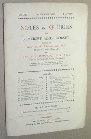 Notes & Queries for Somerset and Dorset, September 1927, Vol.XIX Part CLIV