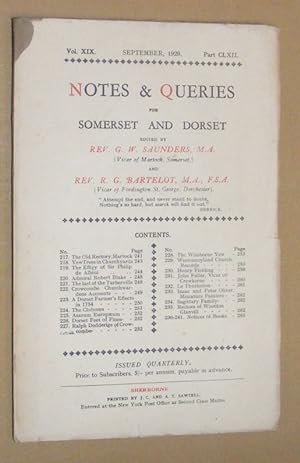 Notes & Queries for Somerset and Dorset, September 1929, Vol.XIX Part CLXII