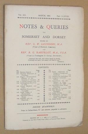 Notes & Queries for Somerset and Dorset, March 1931, Vol.XX Part CLXVIII